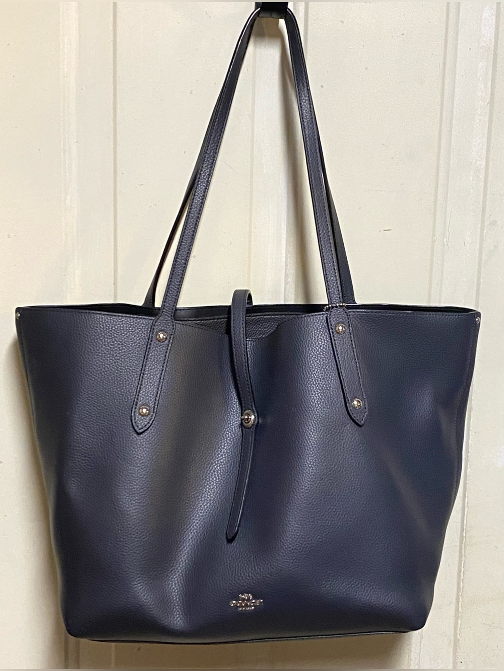 Coach City Tote Navy Blue Crossgrain Leather Shoulder Bag Style 58849 Large
